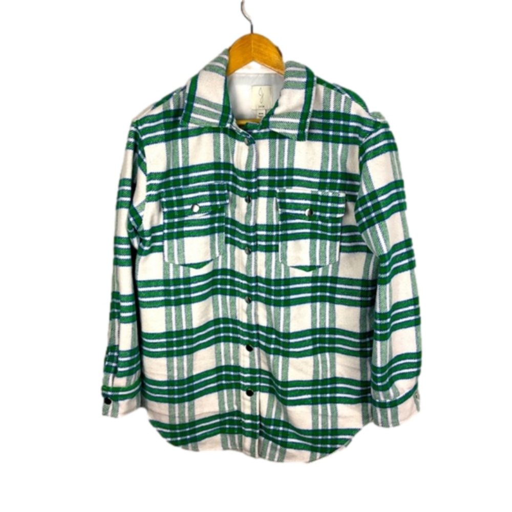 Joie Plaid Flannel Green and White Wool Blend Shacket Jacket‎ Women's Medium